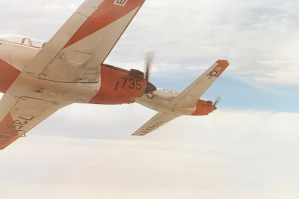 T-34 Mentor trainers in formation, view from below