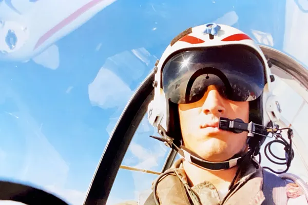 T-34 Mentor cockpit selfie in flight