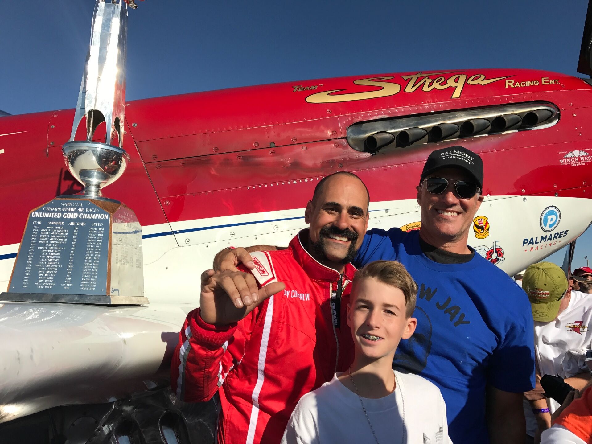 Jay Consalvi posing with the Strega racing aircraft